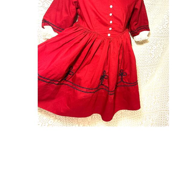 Vintage 50’s/60’s Girls Red Moppets Tea Party Dress, Colonial Style Dress, 3/4T - Picture 2 of 12